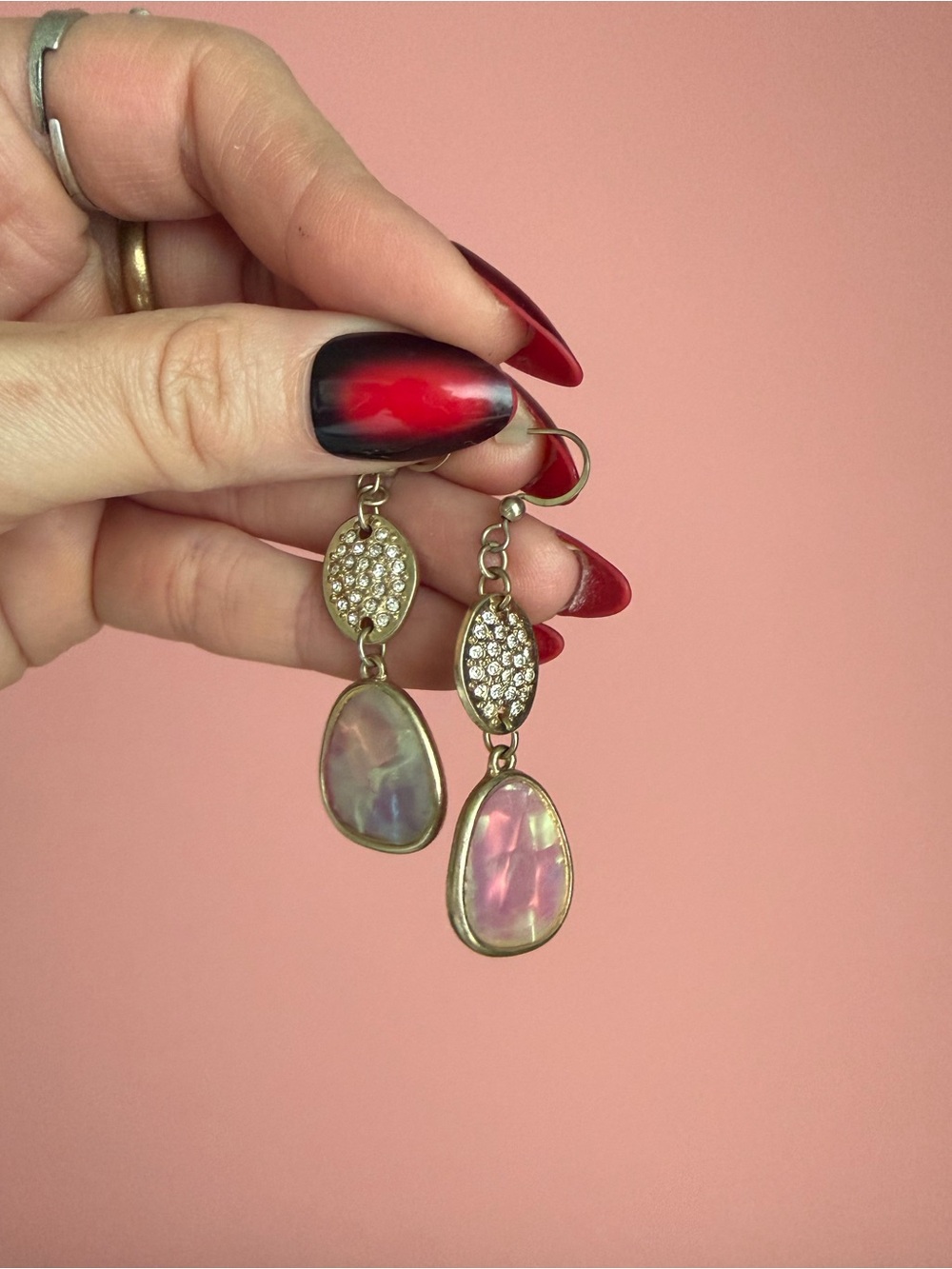 Iridescent Shell & Crystal Gold-Tone Drop Earrings